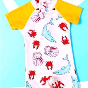 Short sleeve rash guard boy / girl swim one piece